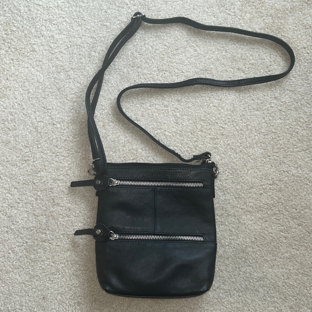 Black leather crossbody bag